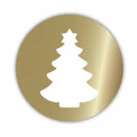 Geschenketiketten E-653 Weihnachtsbaum gold/weiß